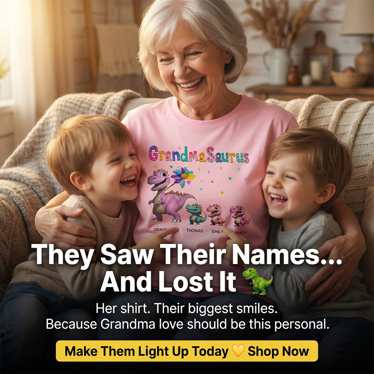 Grandmasaurus And Kids Colorful 3D Effect Dinosaurs - Personalized Shirt - Mother's Day Gift For Grandma