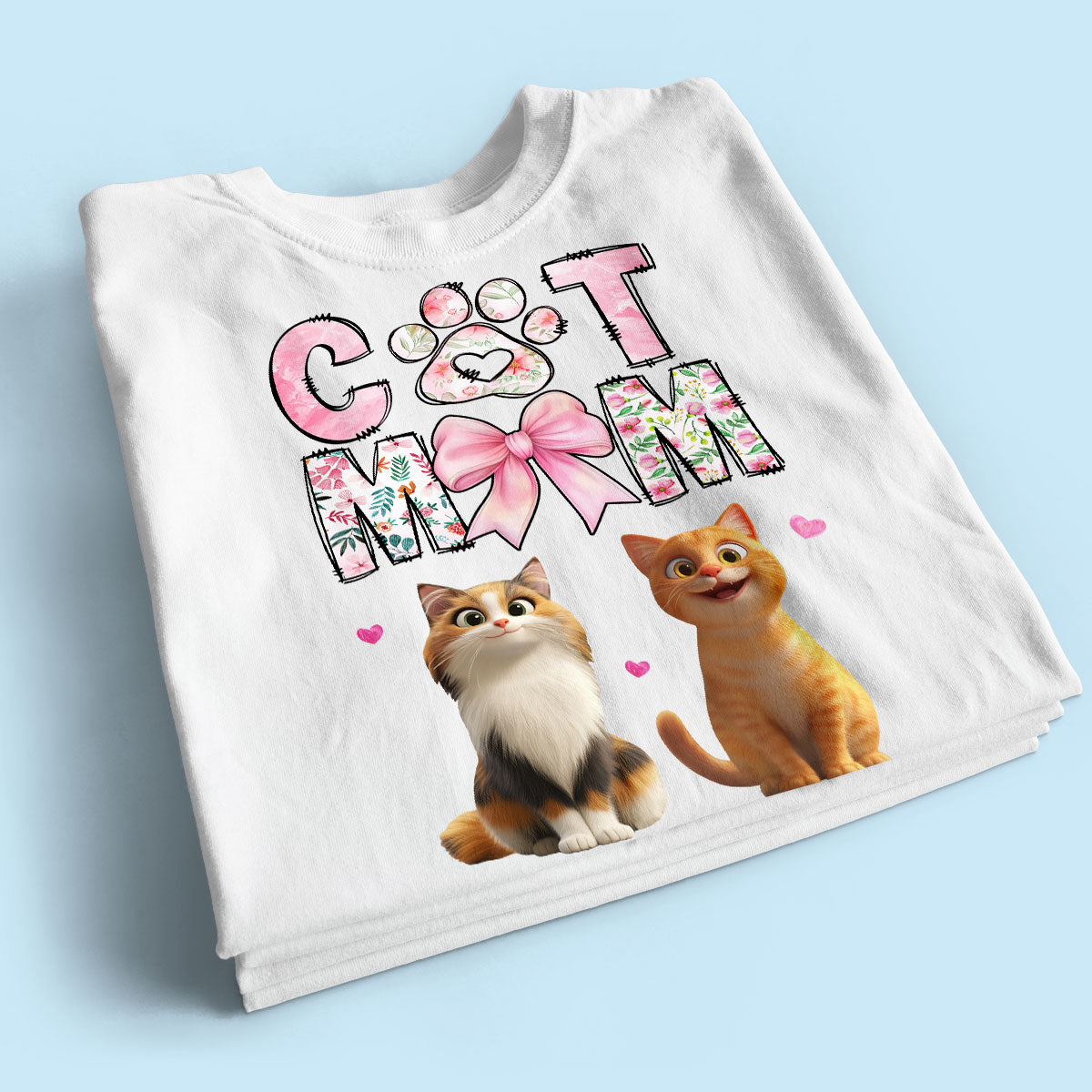Cat Mom Pink Coquette Personalized Shirt, Cartoon Cute Cat, Gift for Cat Moms