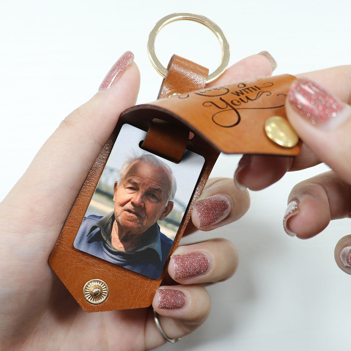 I Am Always With You Memorial Custom Photo Remembrance Gift Personalized Leather Keychain