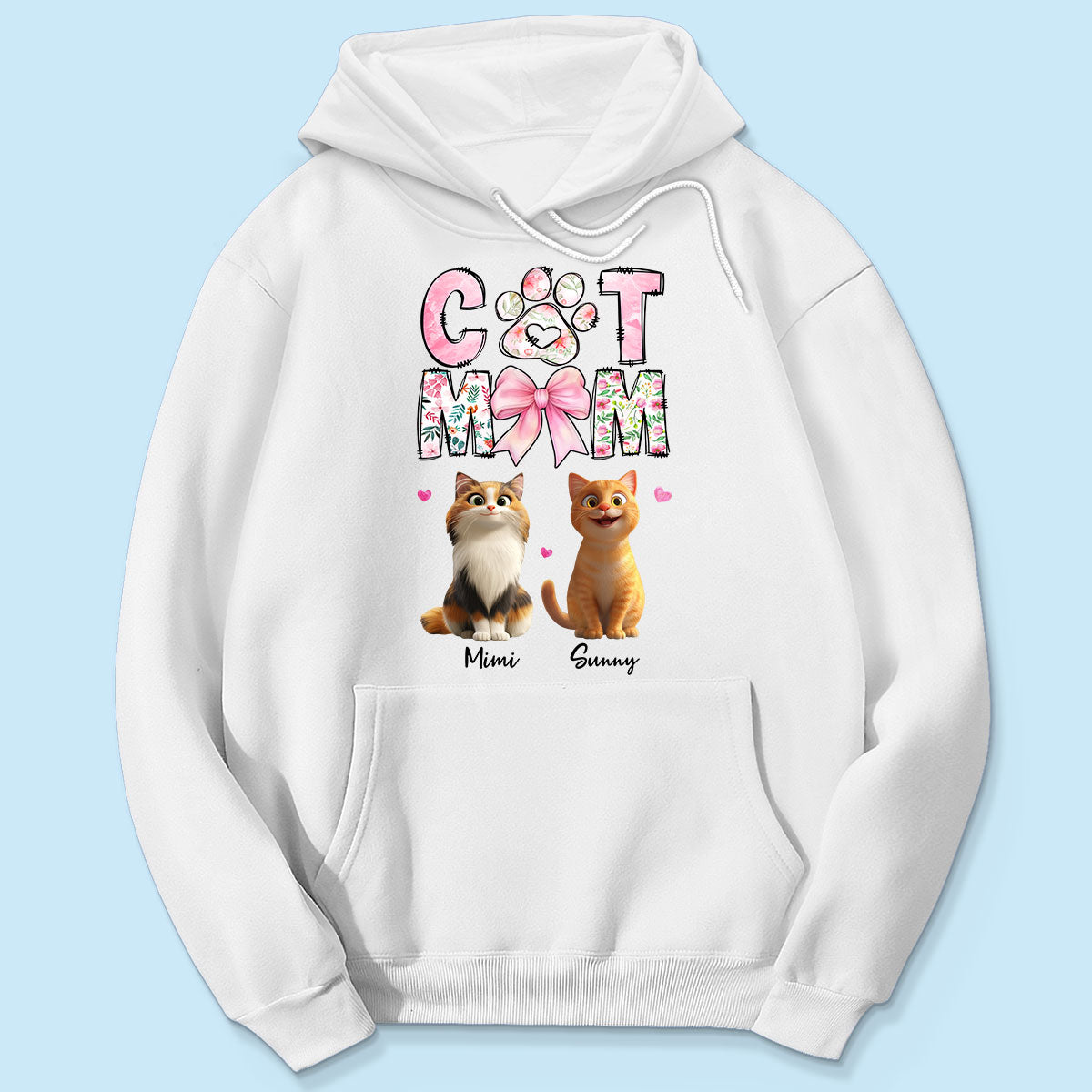 Cat Mom Pink Coquette Personalized Shirt, Cartoon Cute Cat, Gift for Cat Moms