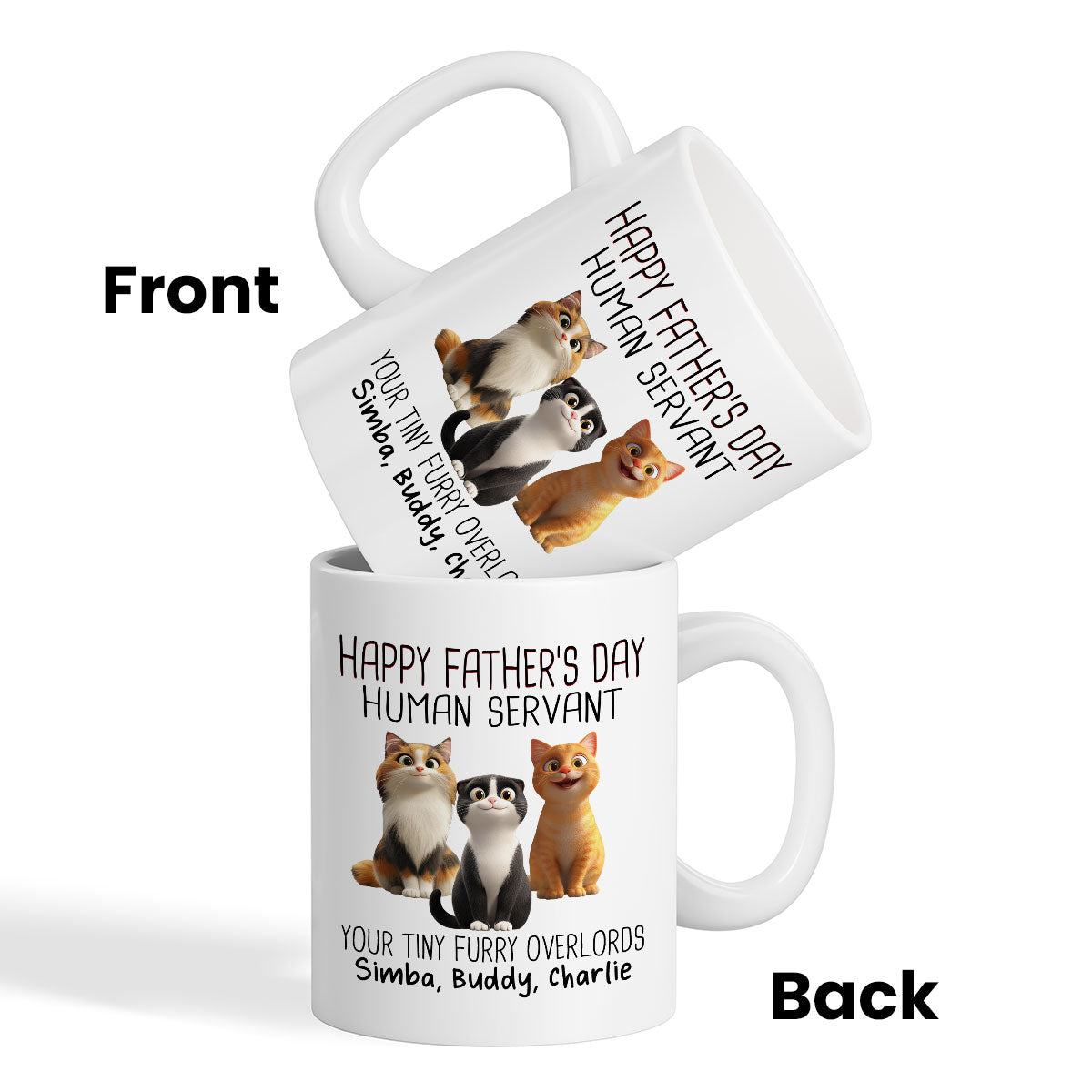 Happy Father's Day Human Servant Cartoon Funny Cats Personalized Mug, Gift For Cat Dad