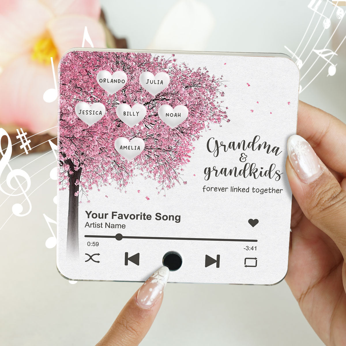 Grandma Grandkids Fill A Place In Your Heart Heart Tree Personalized Music Fridge Magnet, Heartfelt Gift For Mom For Grandma