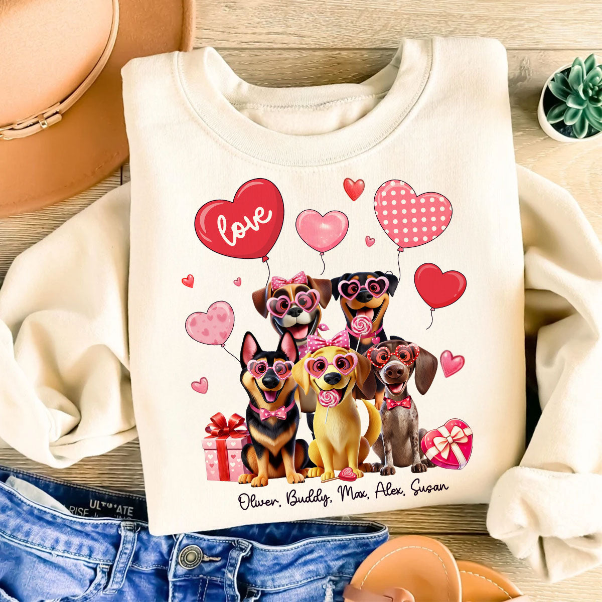 Personalized Heart Balloon Shirt For Dog Mom, 3D Cute Dogs
