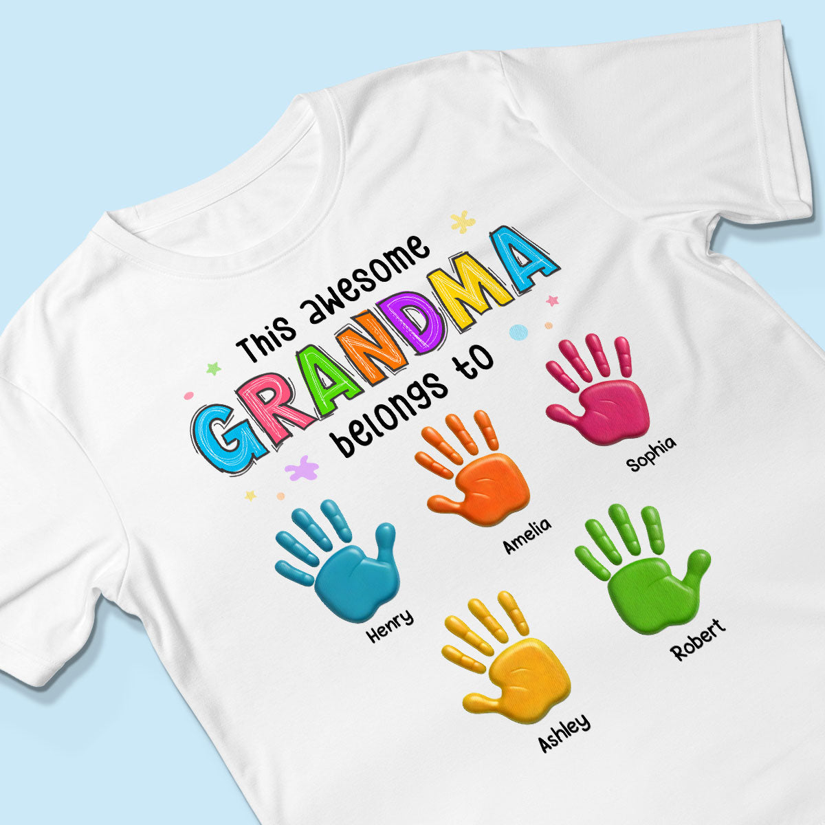 Belongs To Hand Paw 3D Effect Colorful Handprints Personalized Shirt