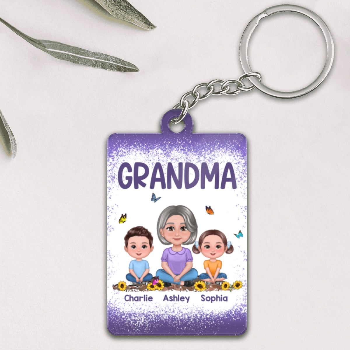 (campaign nang) Purple Grandma Mom Kids Butterflies Personalized Acrylic Keychain (campaign nang)