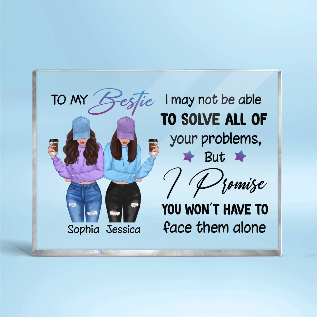 Front View Besties To My Bestie Personalized Personalized Horizontal Acrylic Block Plaque