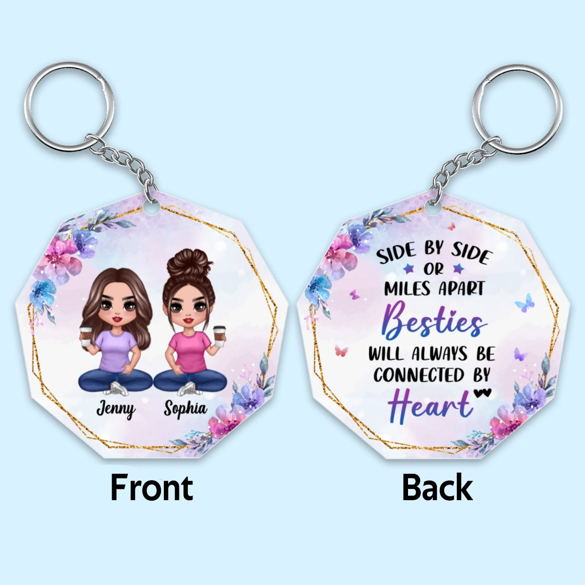 Best Friends Close At Heart Doll Besties Sitting Personalized Acrylic Keychain