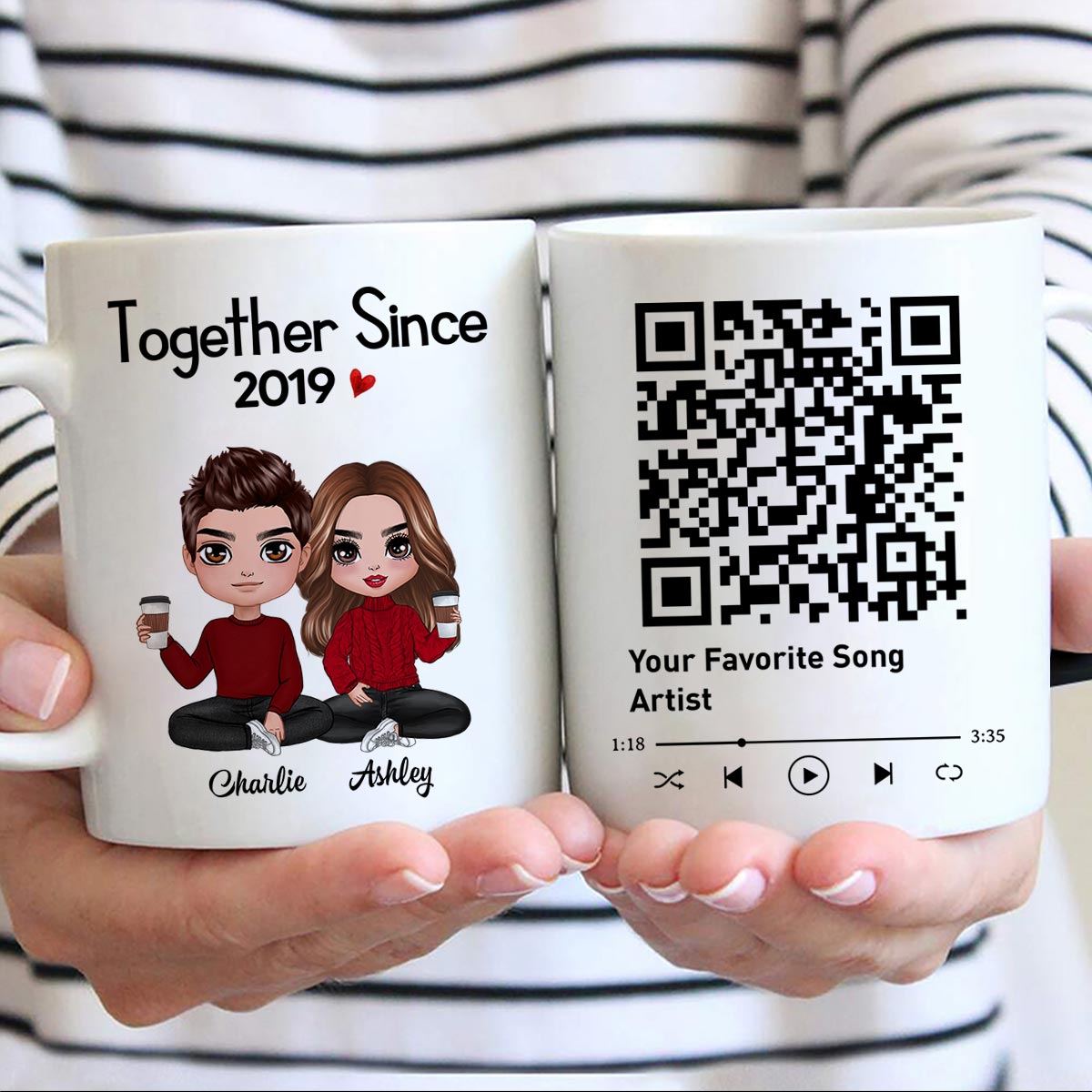 Couple Sitting Together Since Favorite Song QR Code Personalized Mug