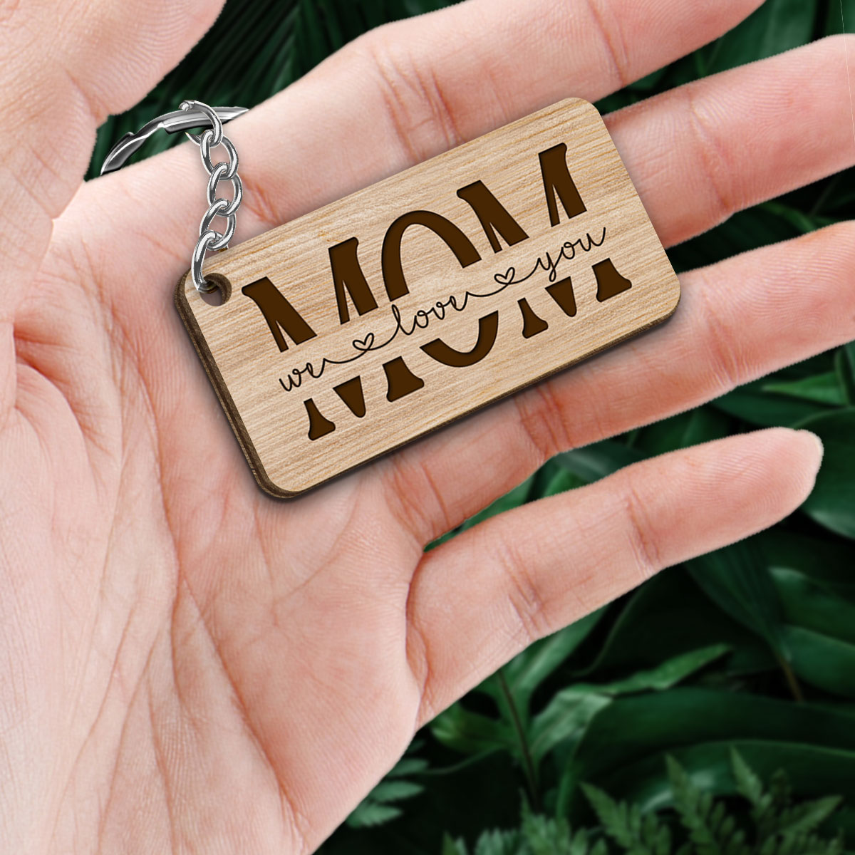 Best Mom Ever Back View Woman Kids Dog Cat Personalized Wooden Keychain