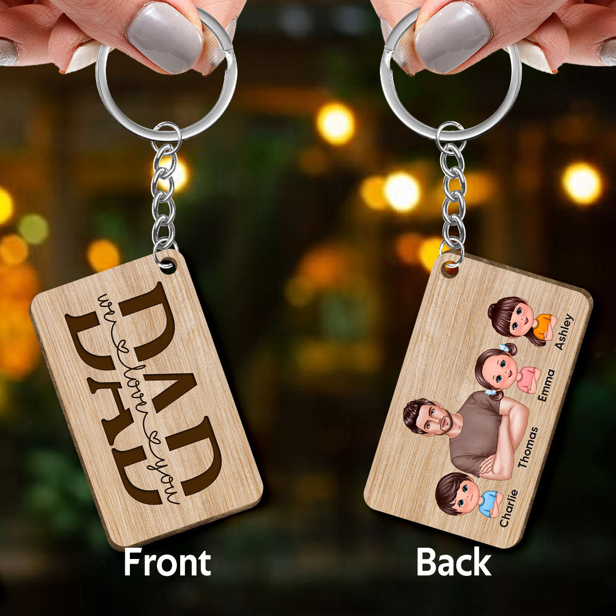 Best Dad Ever Crossed Hands Man Doll Kids Dog Cat Personalized Wooden Keychain