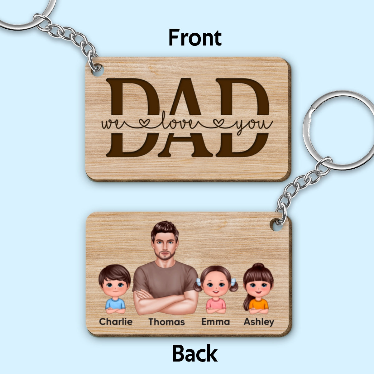 Best Dad Ever Crossed Hands Man Doll Kids Dog Cat Personalized Wooden Keychain