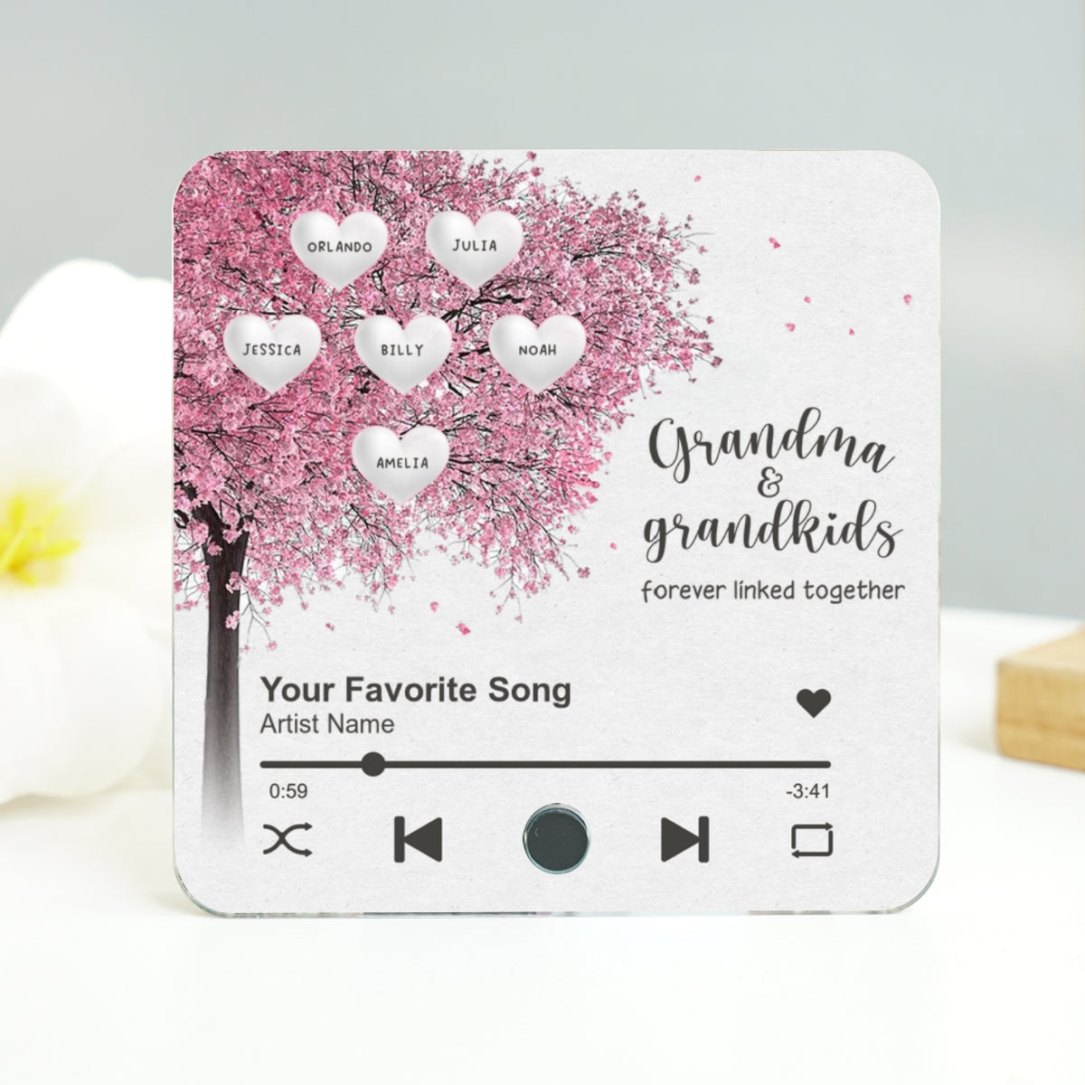 Grandma Grandkids Fill A Place In Your Heart Heart Tree Personalized Music Fridge Magnet, Heartfelt Gift For Mom For Grandma