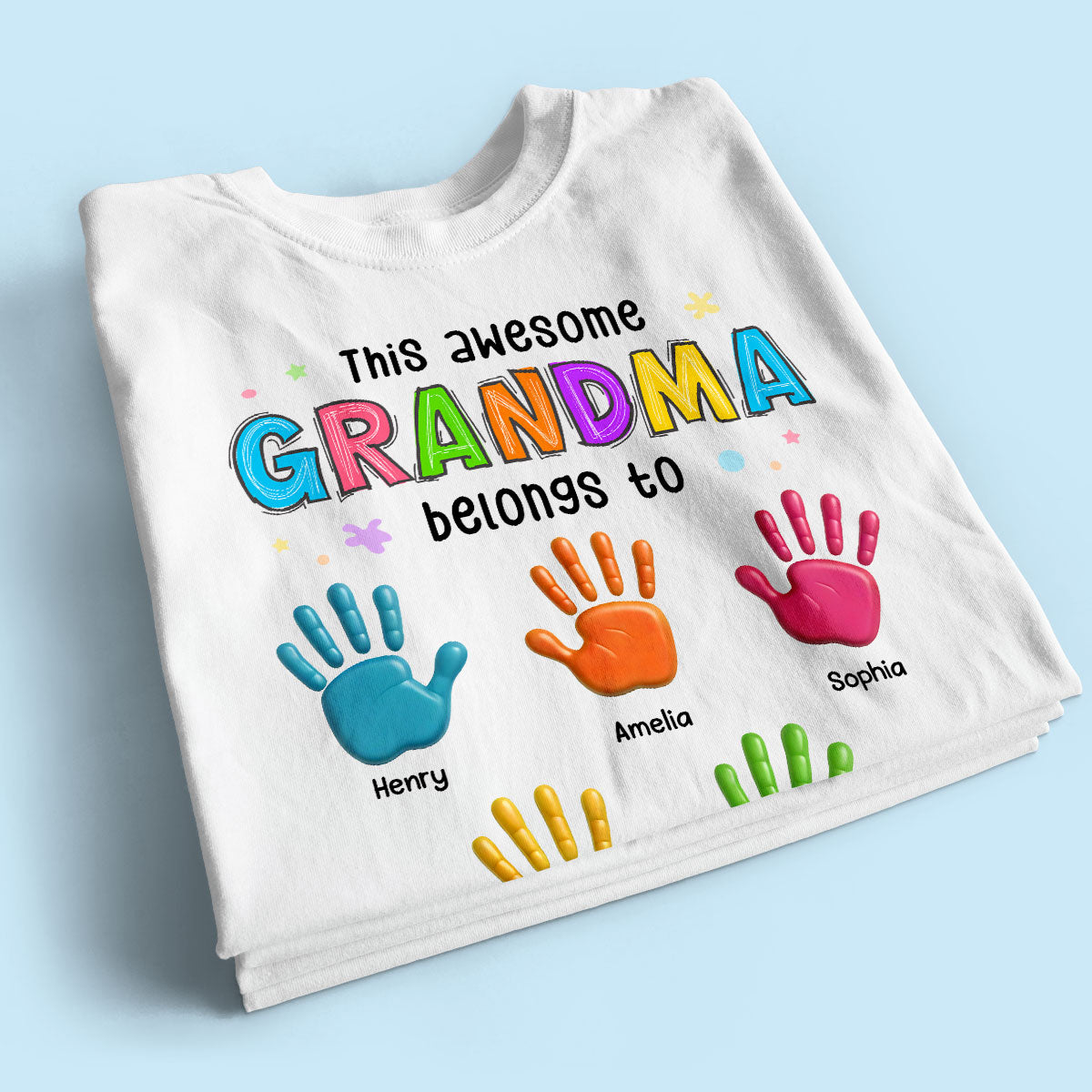 Belongs To Hand 3D Effect Colorful Handprints Personalized Shirt