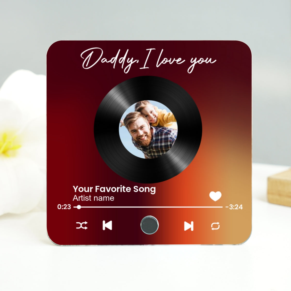Daddy We Love You Upload Photo Custom Dad's Favorite Song Personalized Music Fridge Magnet