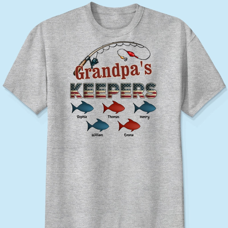 Nation Flag Grandpa's Keepers Fishing 4th Of July Personalized Shirt