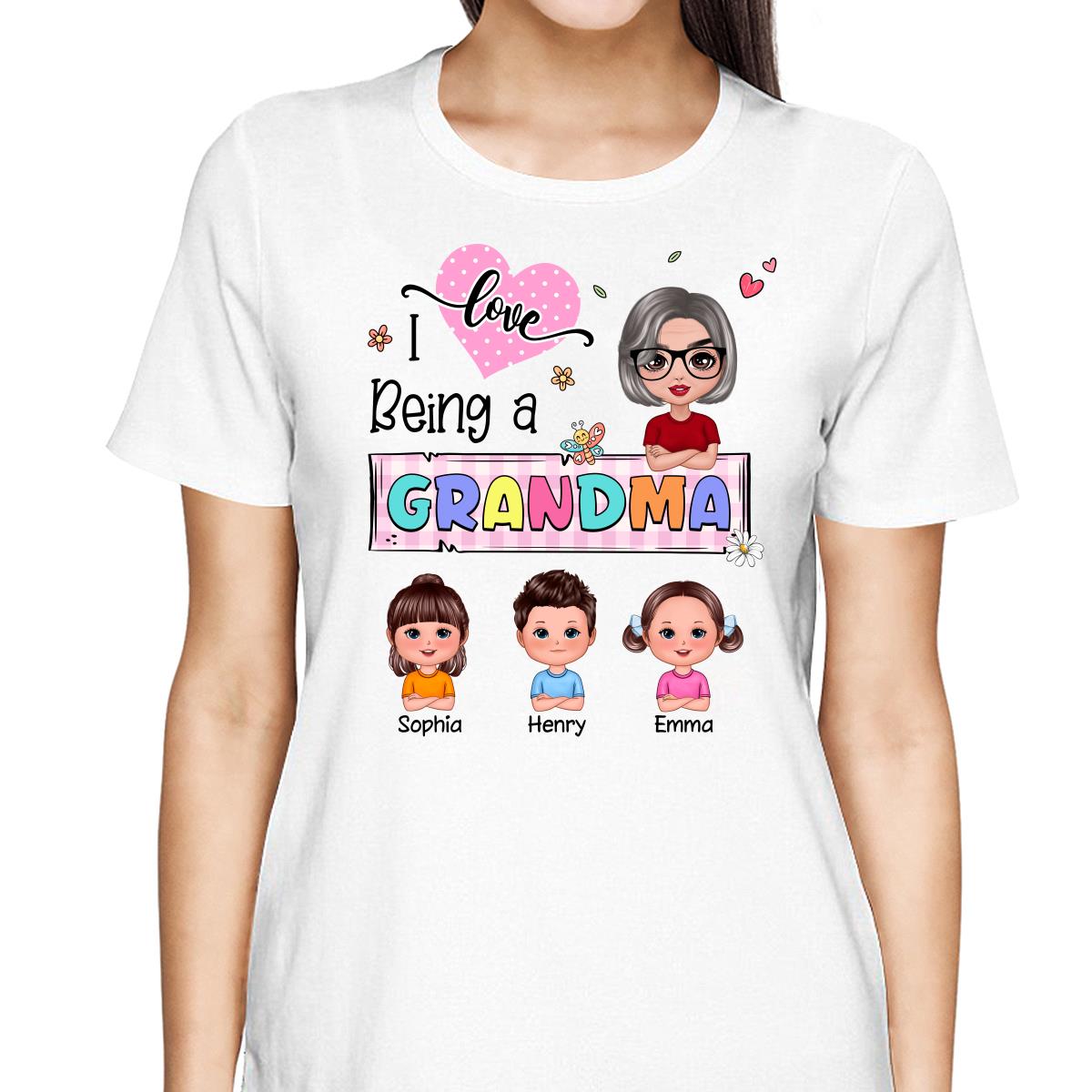 Love Being A Grandma Colorful Pastel Doll Grandma And Grandkids Personalized Shirt