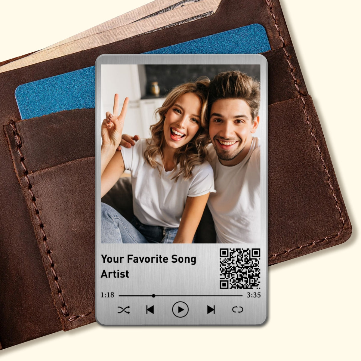 Family Couple Custom Photo Favorite Song Scannable QR Code Personalized Metal Wallet Card
