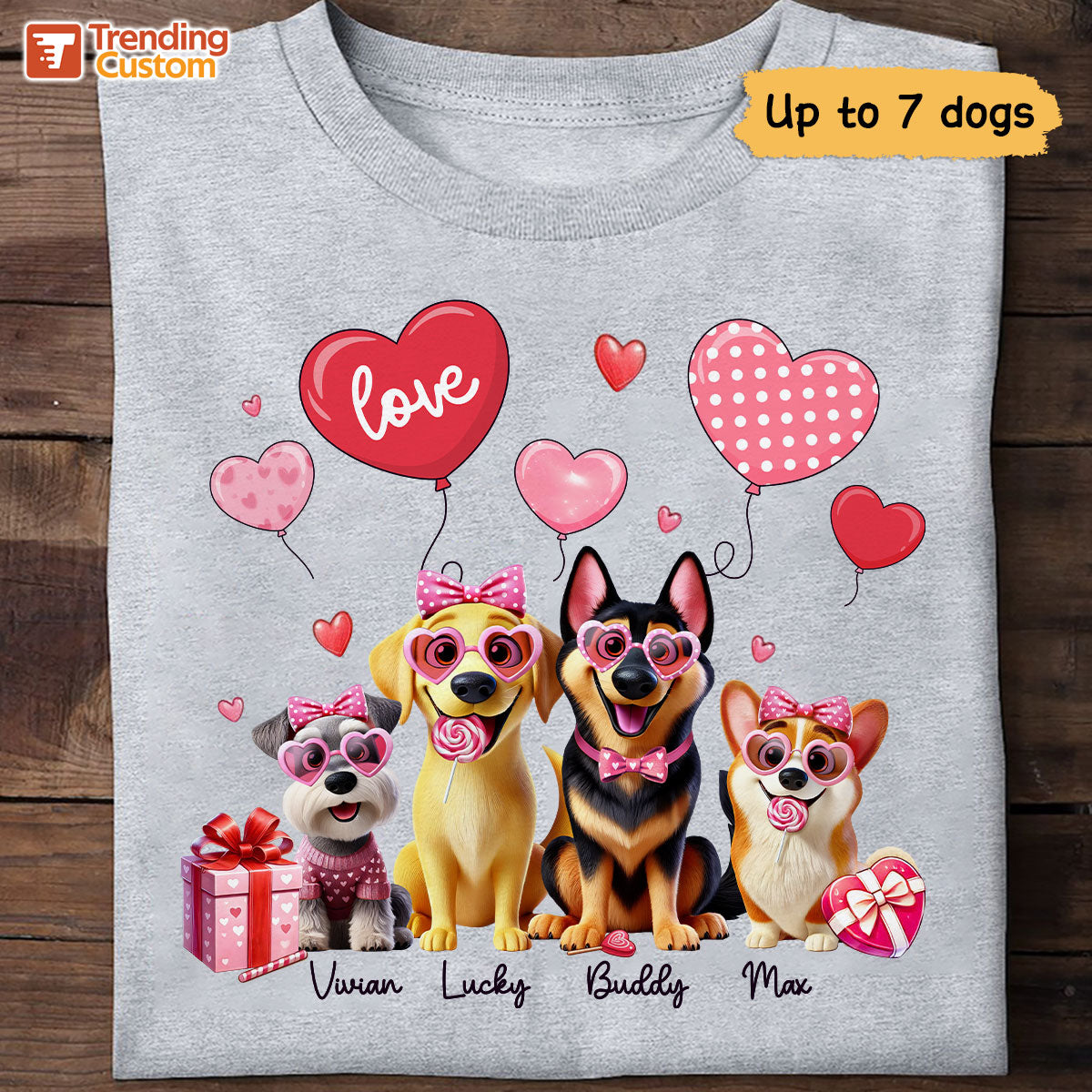 Personalized Heart Balloon Shirt For Dog Mom, 3D Cute Dogs