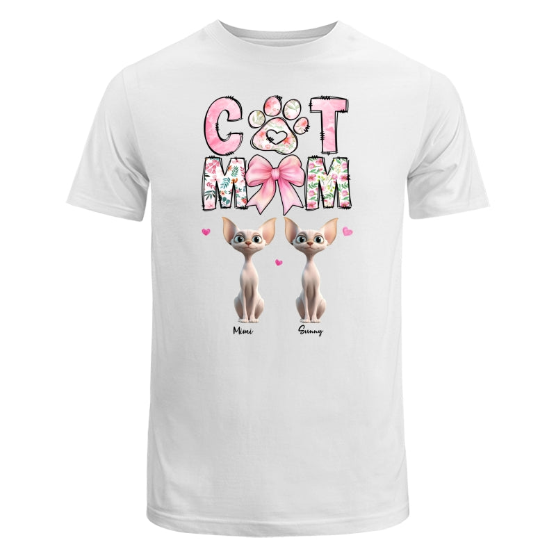Cat Mom Pink Coquette Personalized Shirt, Cartoon Cute Cat, Gift for Cat Moms