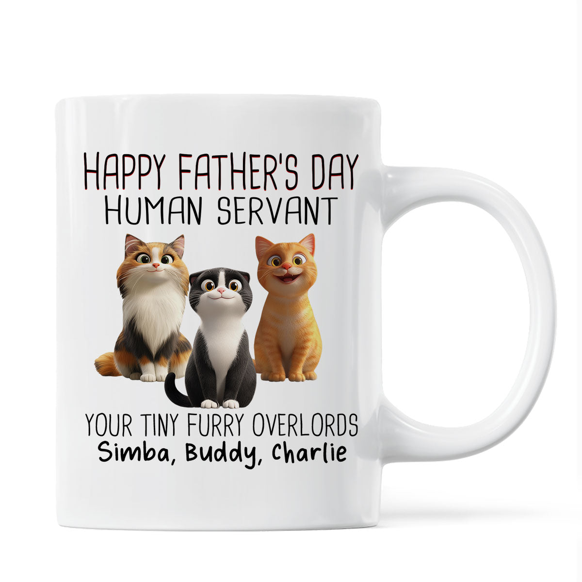 Happy Father's Day Human Servant Cartoon Funny Cats Personalized Mug, Gift For Cat Dad