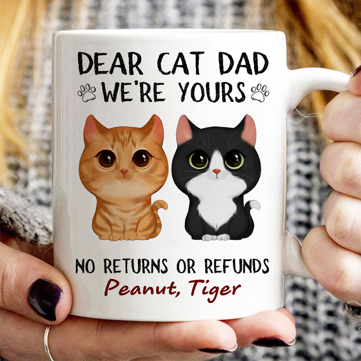 [Demo 1] Dear Human Servant We‘re Yours Watercolor Cute Cat Personalized Mug