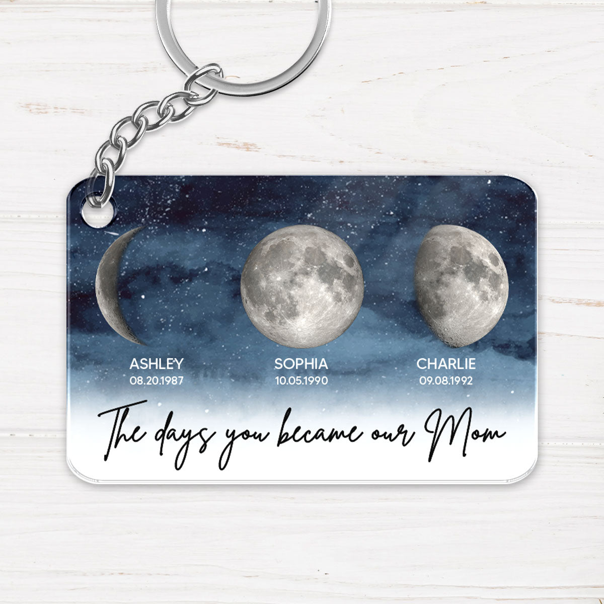Starry Night Custom Birth Moon Phase The Days You Became Our Mom Personalized Acrylic Keychain, Mother's Day Gift_Onboarding