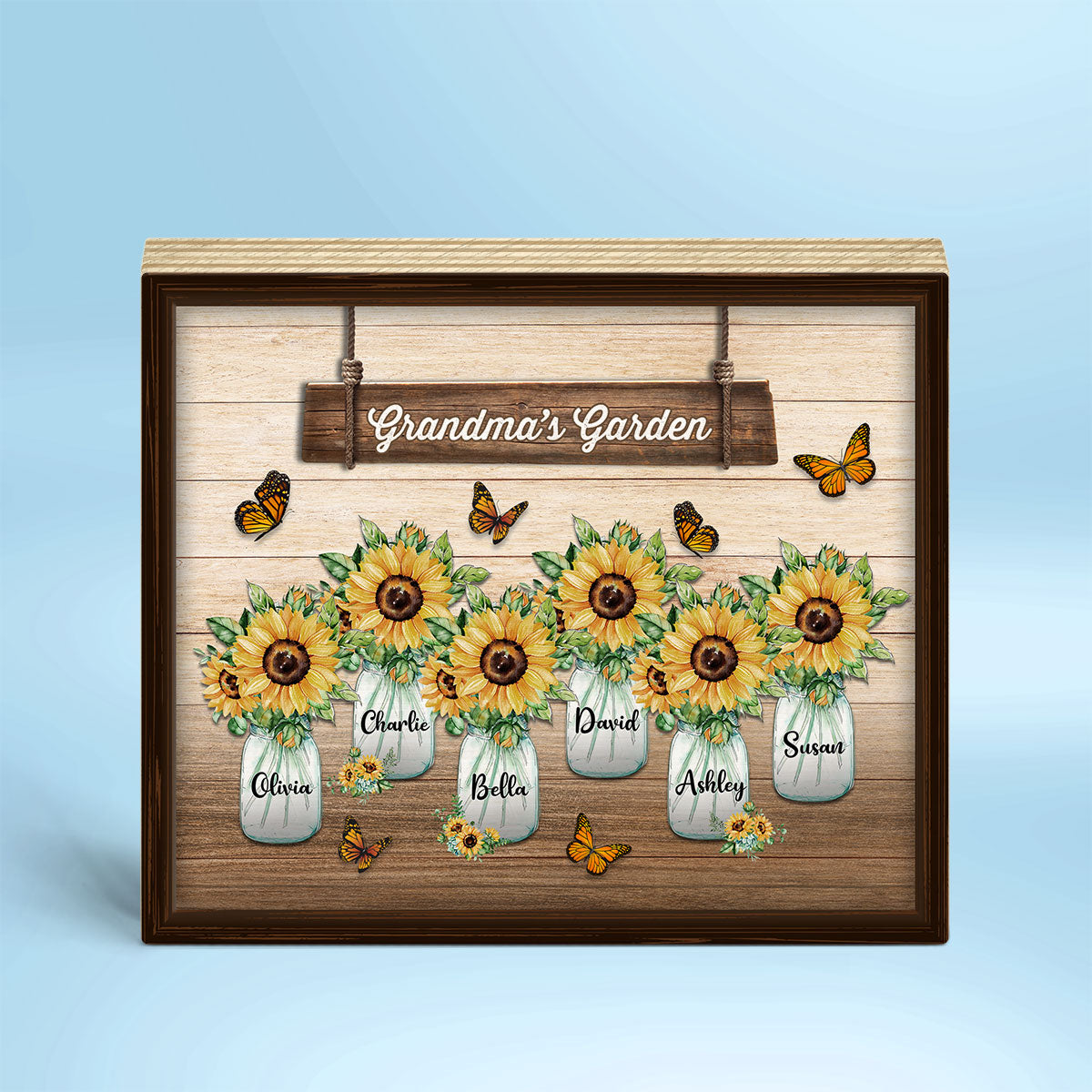 Grandma Mom Garden Sunflower Vase Personalized Horizontal Rectangle Wooden Plaque