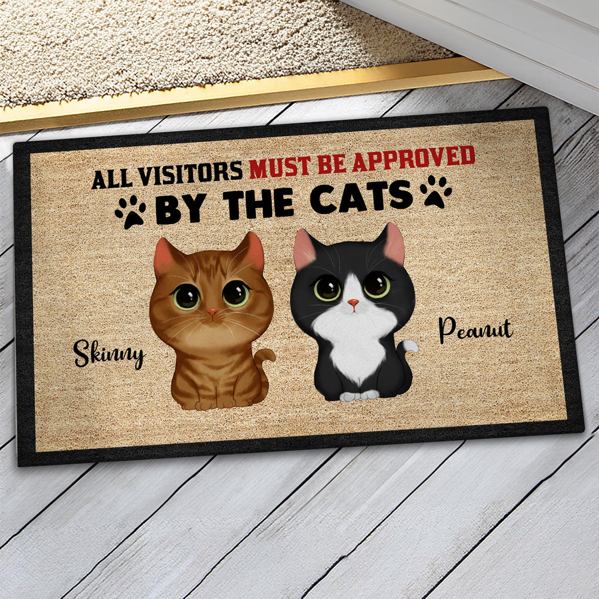 Watercolor Cute Cats All Visitors Must Be Approved By Cats Personalized Doormat_Onboarding