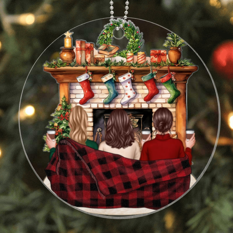 Besties Sisters Sitting Front Fireplace Pers
