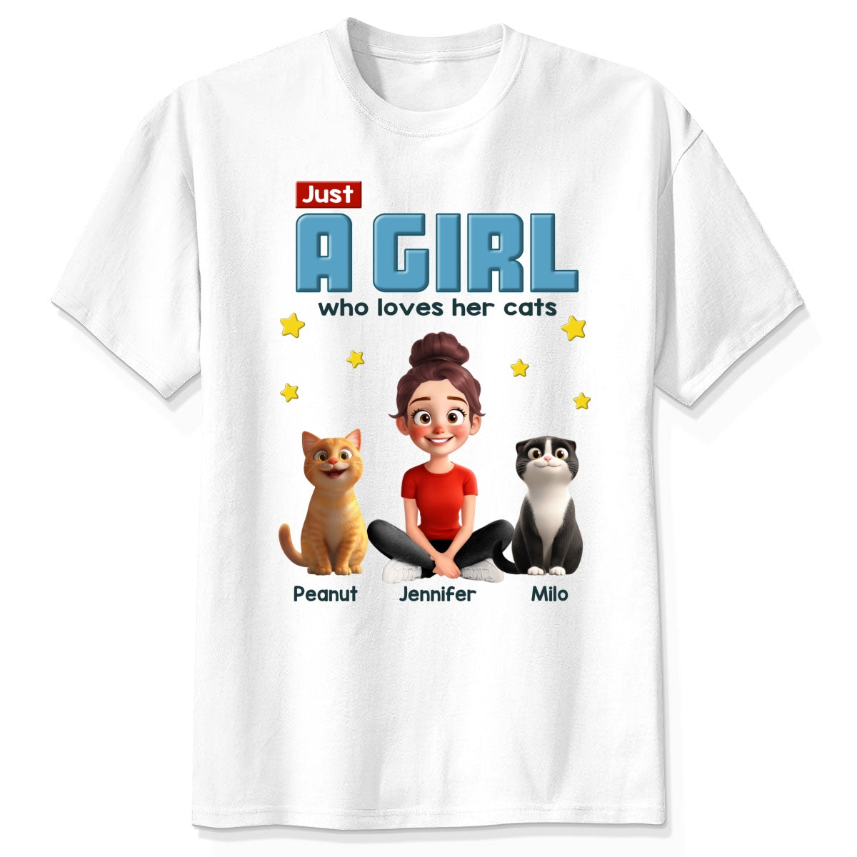 Just A Girl Who Loves Her Cat Cartoon Funny Cats Personalized Shirt