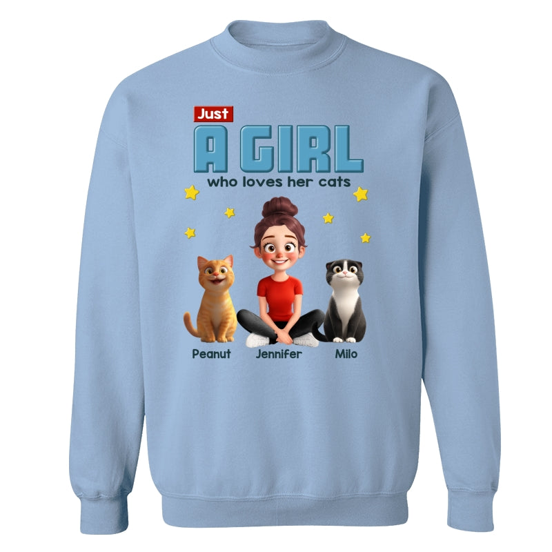 Just A Girl Who Loves Her Cat Cartoon Funny Cats Personalized Shirt