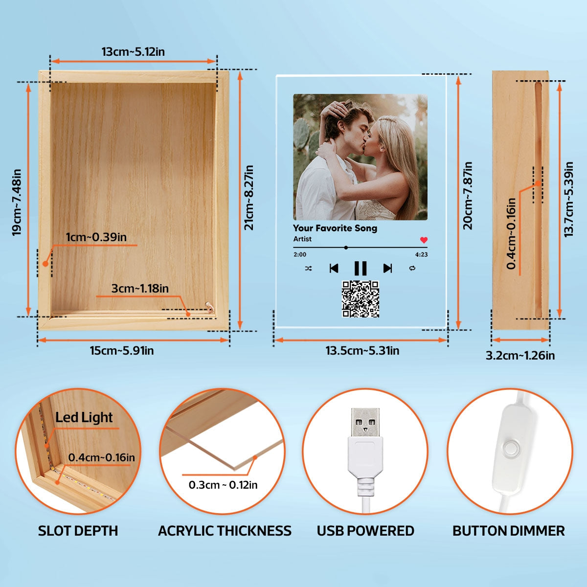 Favorite Song Title QR Code Personalized Photo Frame Light Box