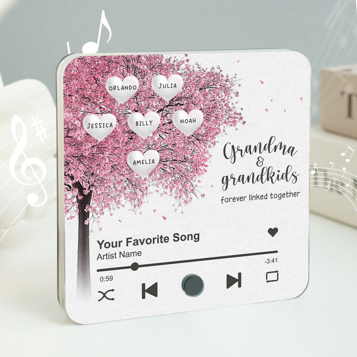 Grandma Grandkids Fill A Place In Your Heart Heart Tree Personalized Music Fridge Magnet, Heartfelt Gift For Mom For Grandma