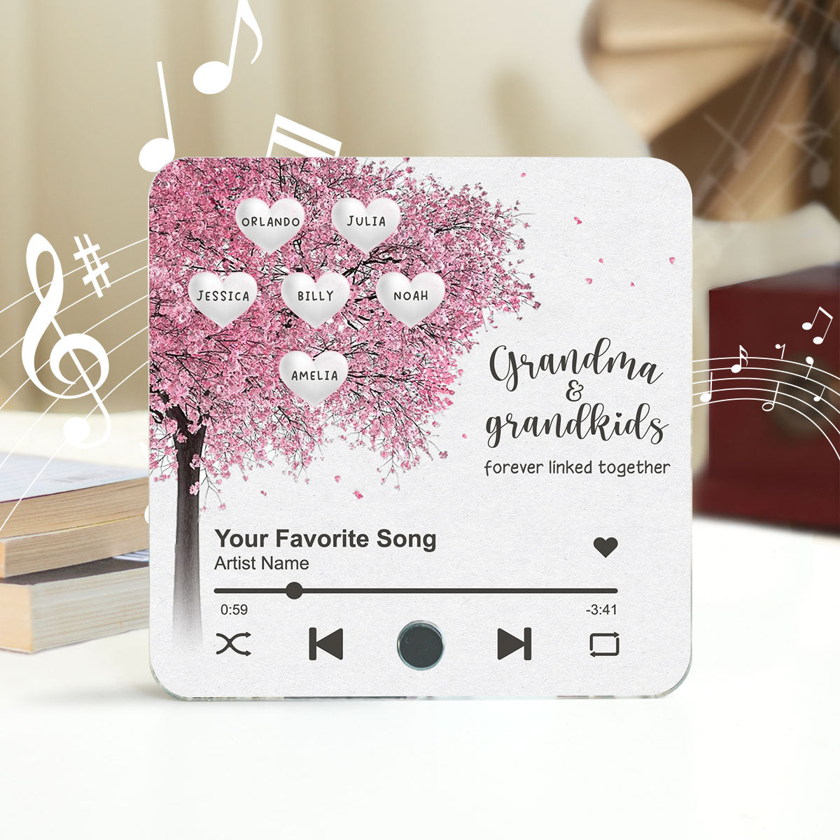 Grandma Grandkids Fill A Place In Your Heart Heart Tree Personalized Music Fridge Magnet, Heartfelt Gift For Mom For Grandma