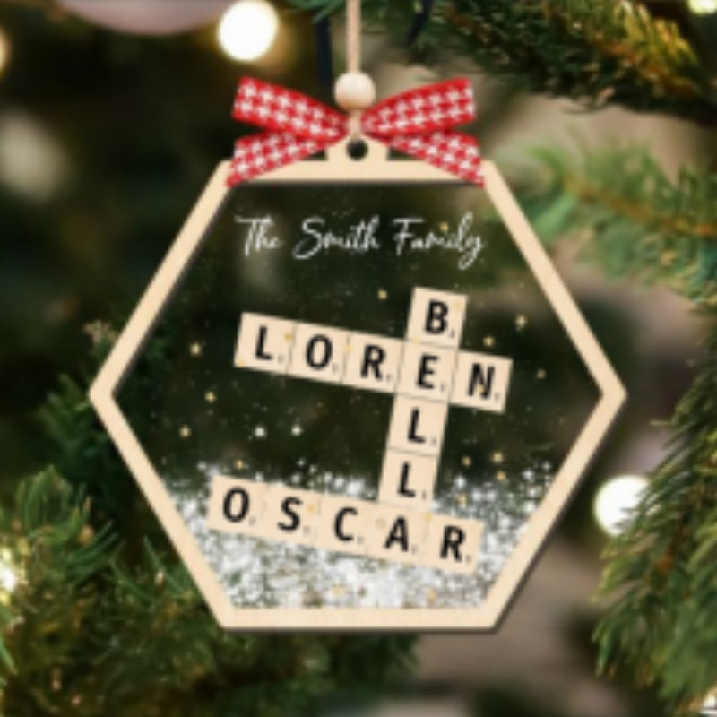 0411 Personalized Shaking Family Crossword Ornament, 3-Layered Christmas Puzzle Ornament CF593