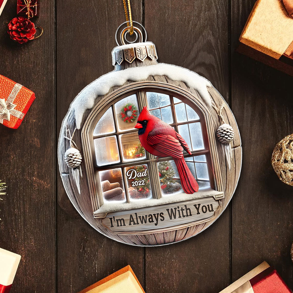 Memorial Cardinal Outside Window 3D Effect Sympathy Gift Remembrance Keepsake Personalized Acrylic Flat Ornament_Onboarding