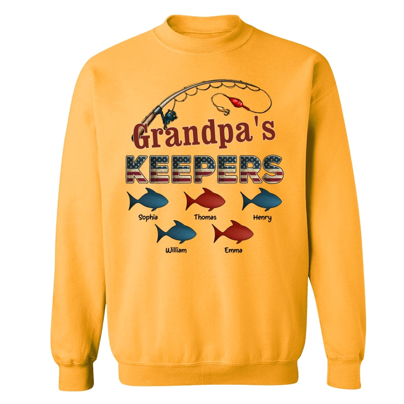 Nation Flag Grandpa's Keepers Fishing 4th Of July Personalized Shirt