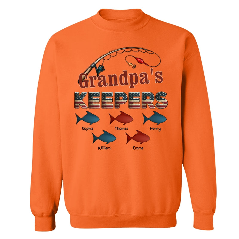Nation Flag Grandpa's Keepers Fishing 4th Of July Personalized Shirt