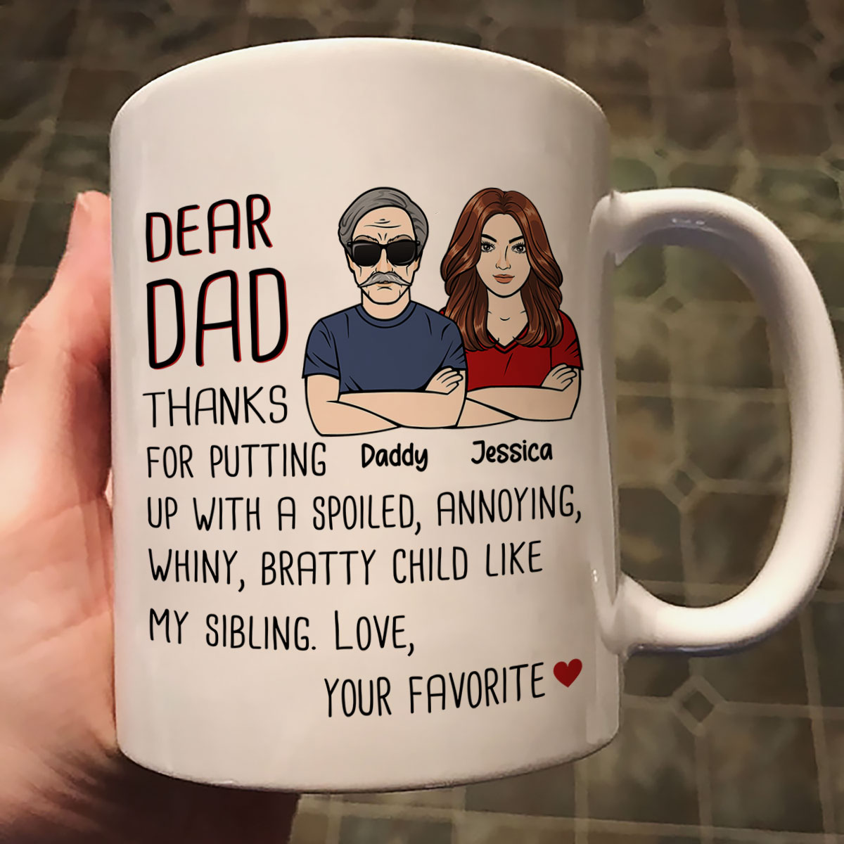 Dear Dad Thanks For Putting Up With My Sibling Gift For Dad Personalized Mug