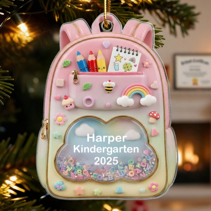3D Effect Kid School Backpack - Personalized Acrylic Ornament - School Year Milestone For Kids