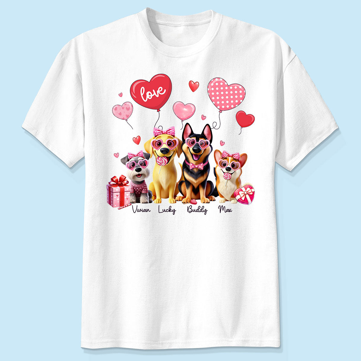 Personalized Heart Balloon Shirt For Dog Mom, 3D Cute Dogs