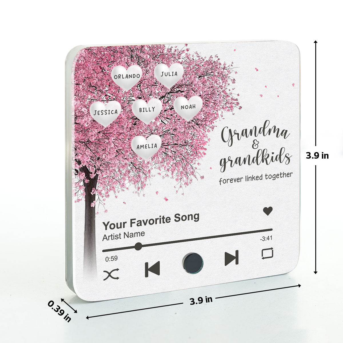 Grandma Grandkids Fill A Place In Your Heart Heart Tree Personalized Music Fridge Magnet, Heartfelt Gift For Mom For Grandma