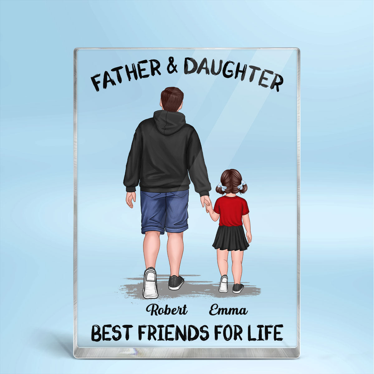 Dad And Kids Daughter Son Walking Best Friends Forever Personalized Vertical Rectangle Acrylic Block Plaque