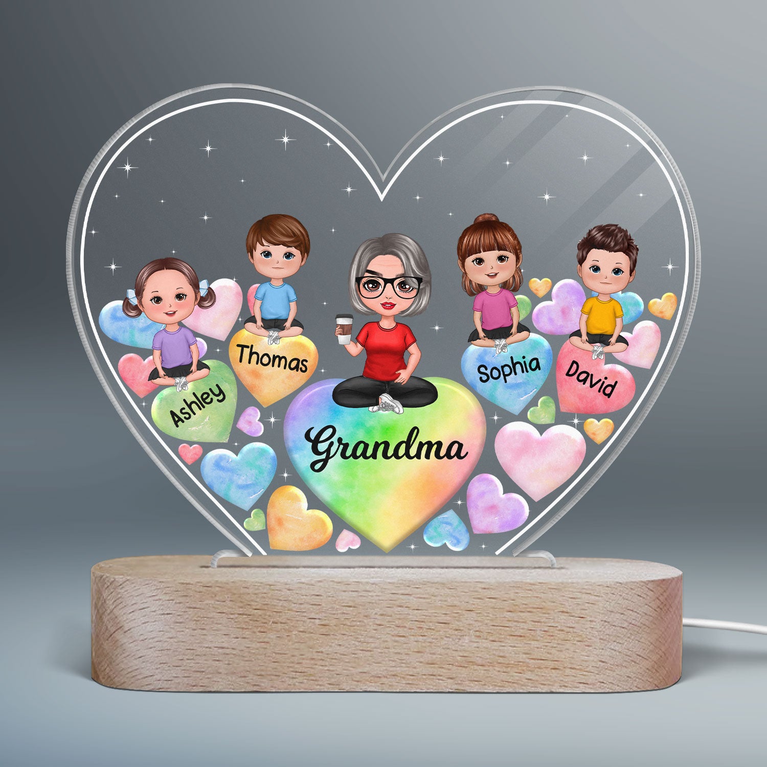 (campaign nang) Grandma Grandkids Hearts In Heart Personalized Heart Acrylic LED Night Light (campaign nang)
