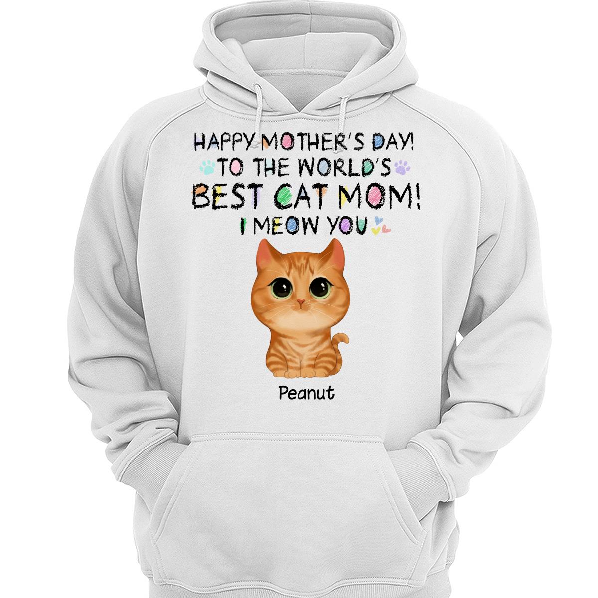Watercolor Cute Cats Happy Mother‘s Day World‘s Best Cat Mom Crayon Text Personalized Shirt