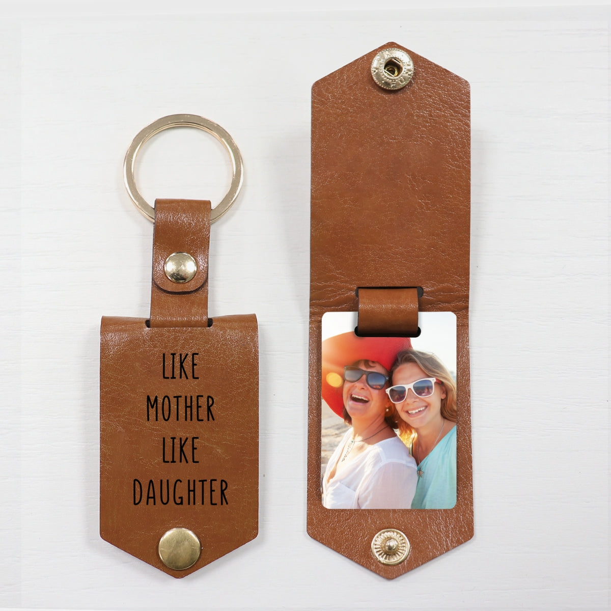 Like Mother Like Daughter Custom Photo Gift Personalized Leather Keychain