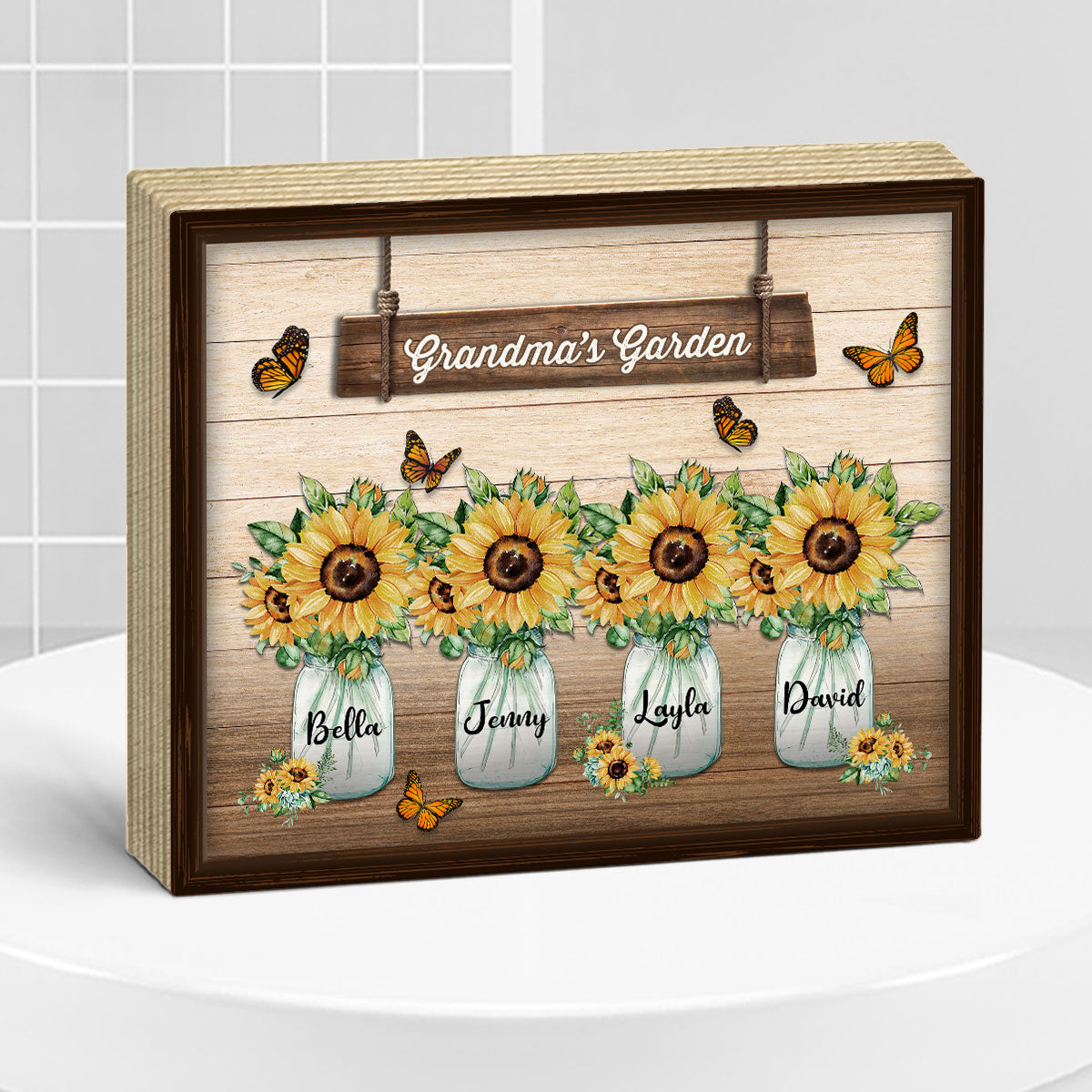 Grandma Mom Garden Sunflower Vase Personalized Horizontal Rectangle Wooden Plaque