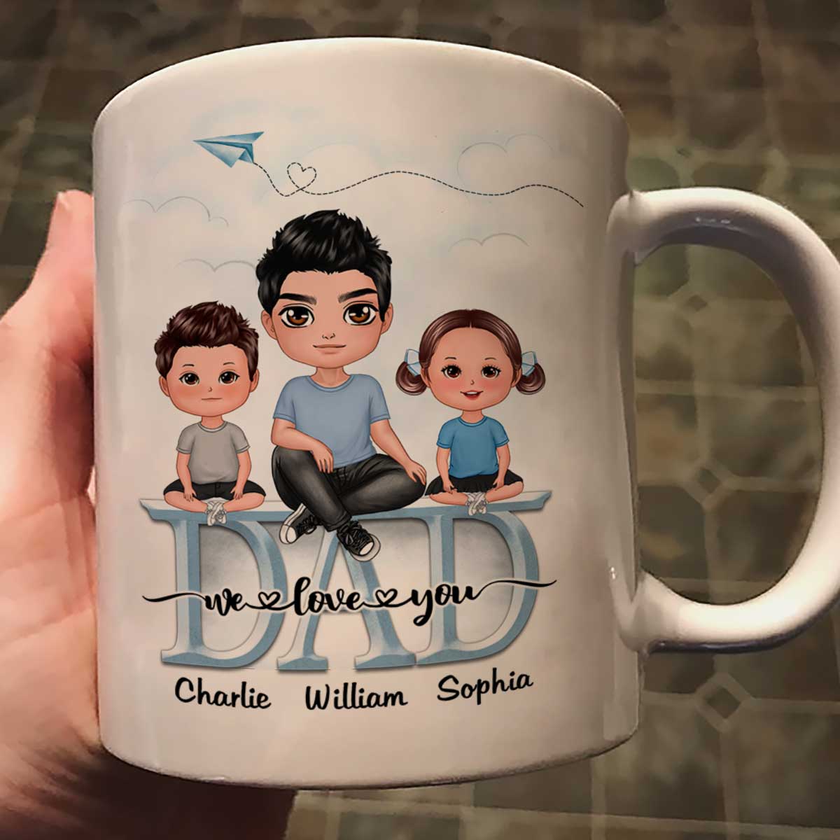 (campaign nang) Doll Dad Grandpa And Kids On Text Personalized Mug (campaign nang)