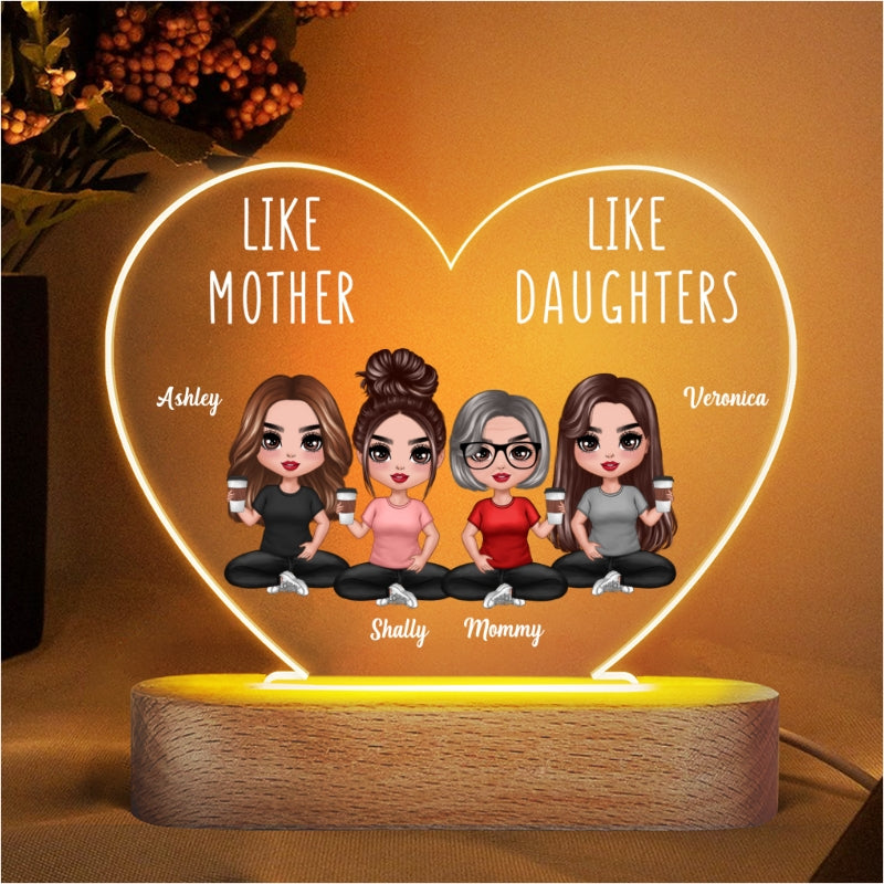 Like Mother Like Daughters Doll Mom And Daughters Sitting Gift For Mom Daughters Personalized Heart Plaque LED Night Light