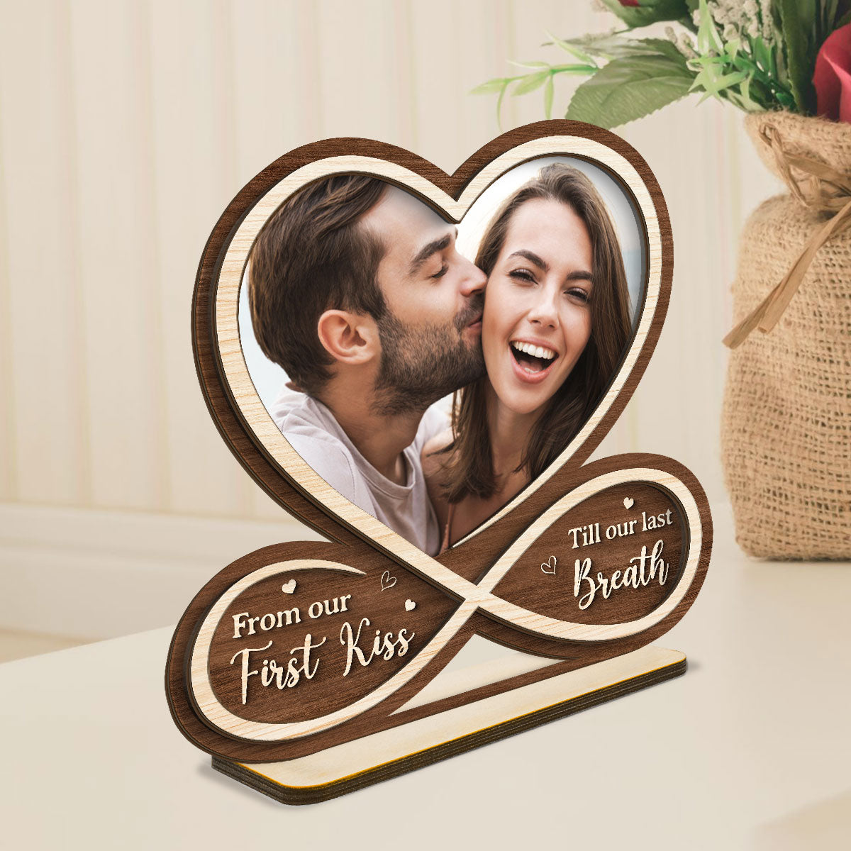 Infinity Custom Couple Photo Personalized 2-Layer Standing Wooden Plaque, Heartfelt Gift For Couple, For Him, For Her, Boyfriend, Girlfriend, Husband, Wife
